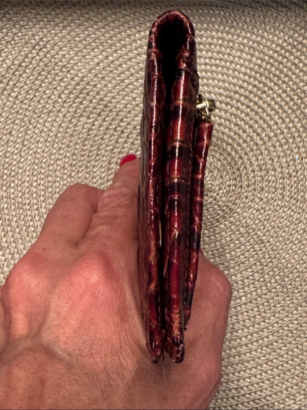 Brahmin Burgundy Croc-Embossed Leather Clutch with Gold Plate - Picture 6 of 12